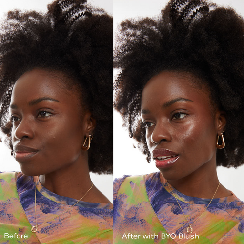 BYO Blush color changing blush on dark skinned woman before and after
