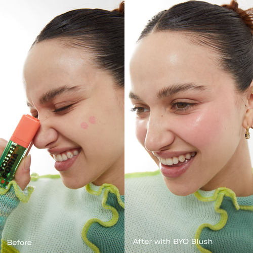 BYO Blush color changing blush on woman before and after